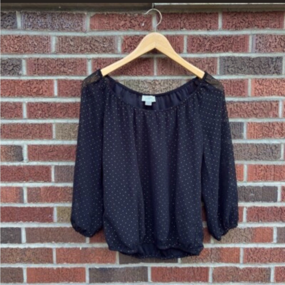 LOFT Shirt - Sheer Black and Gold Dotted Blouse